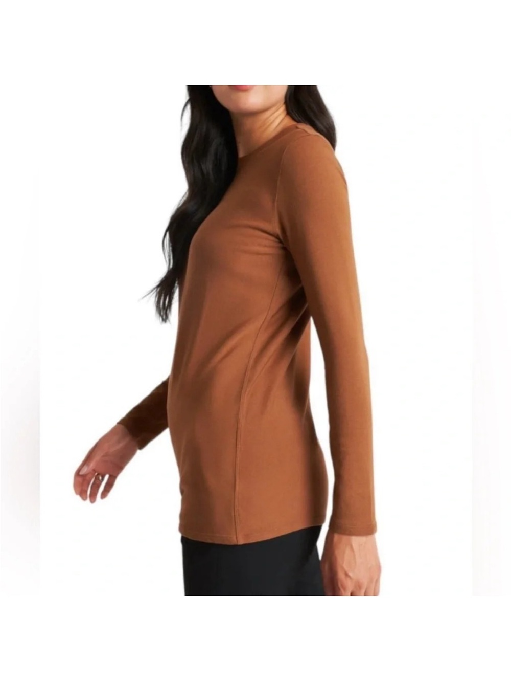 Kit and Ace Long Sleeve Crewneck Top in Chestnut Brown